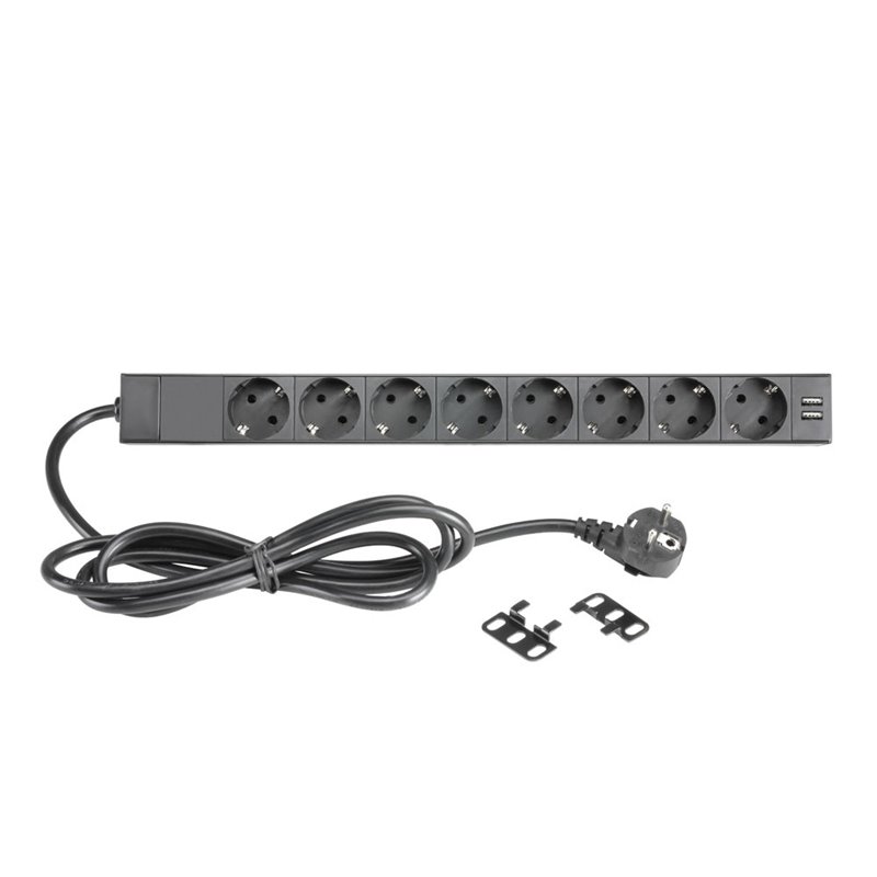 Multiprise Secteur 8 Prises rackable 19" avec interrupteur et 2 ports de charge USB Multiprise Secteur 8 Prises rackable 19" avec interrupteur et 2 ports de charge USB