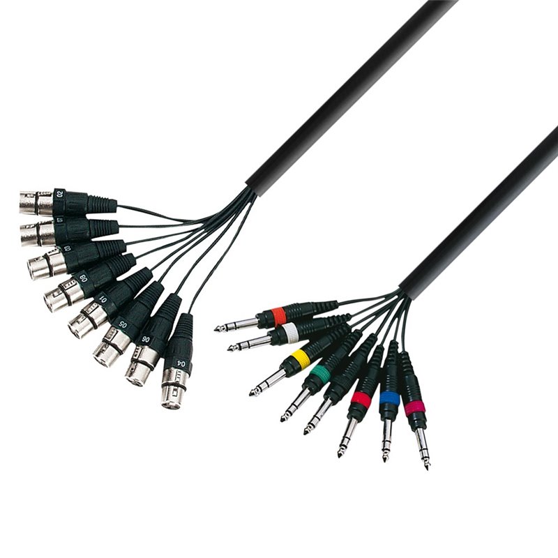 Câble Multipaire 8 x XLR femelle vers 8 x Jack 6,35 mm TRS stéréo 5 m