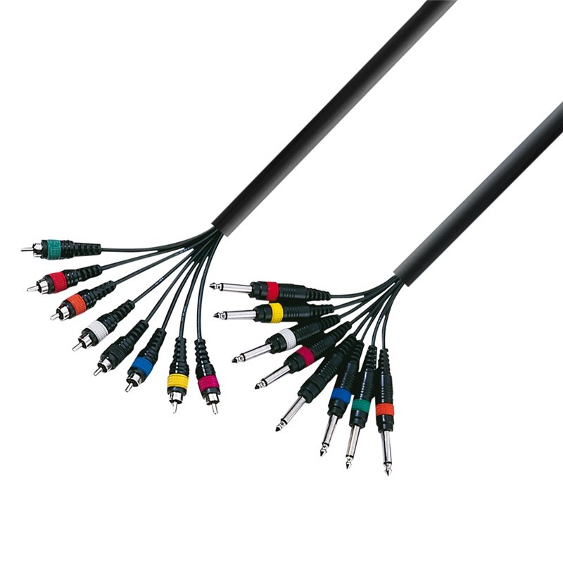 Câble Multipaire 8 x Jack 6,35 mm mono vers 8 x RCA mâle 3 m