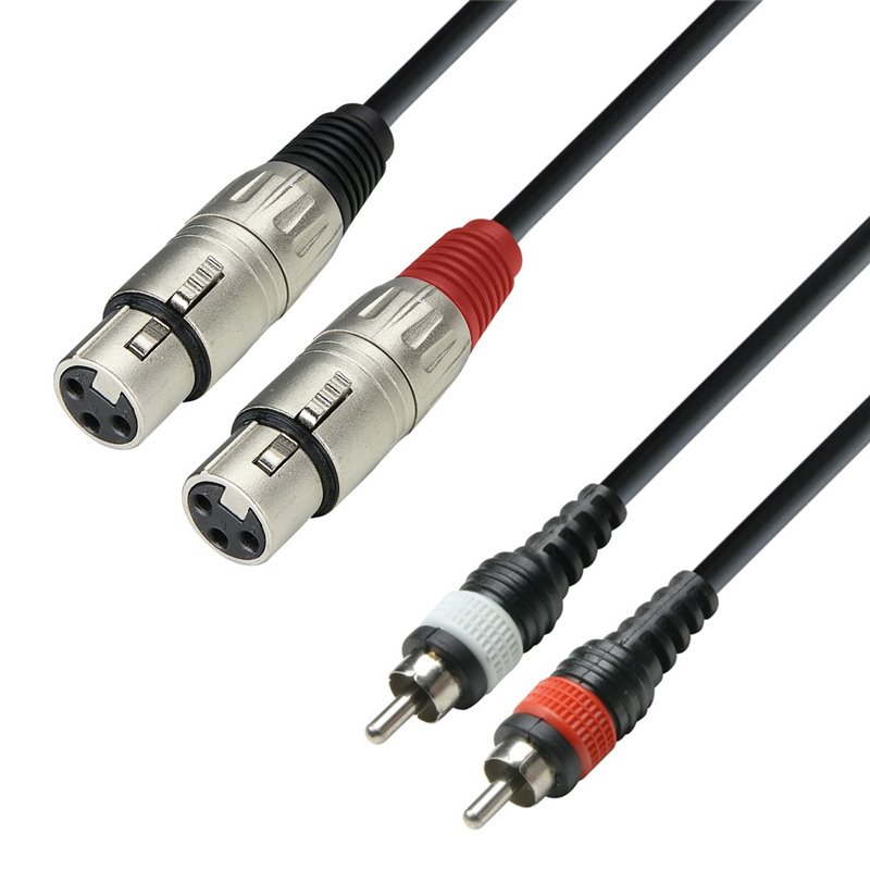Câble audio moulé 2 x RCA mâle vers 2 x XLR femelle, 3 m