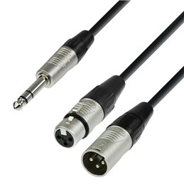 Câble Audio REAN Jack 6,35 mm stéréo vers XLR mâle et XLR femelle 1,8 m