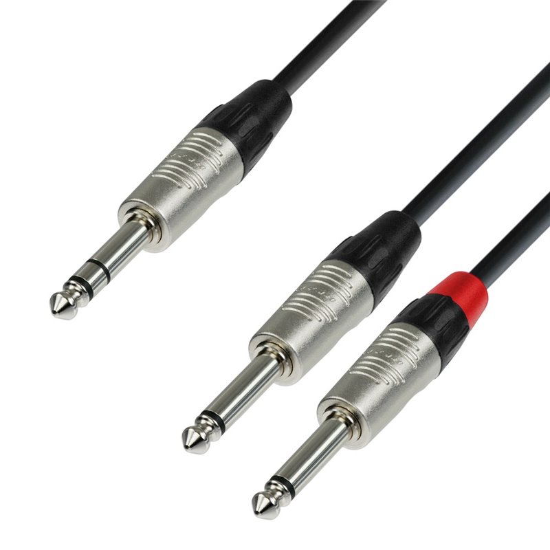 Câble Audio REAN Jack 6,35 mm stéréo vers 2 x Jack 6,35 mm mono 0,9 m