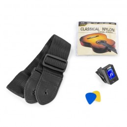 MAX - Pack guitare classique, noire, avec accordeur sangle housse médiators