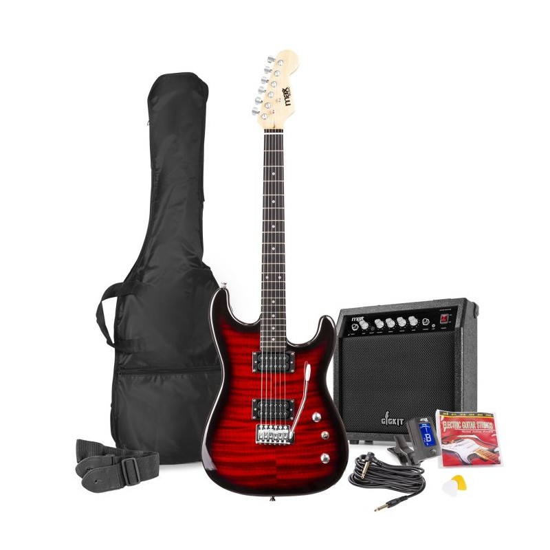 GigKit Pack guitare électrique Rock, effet matelassé, rouge foncé