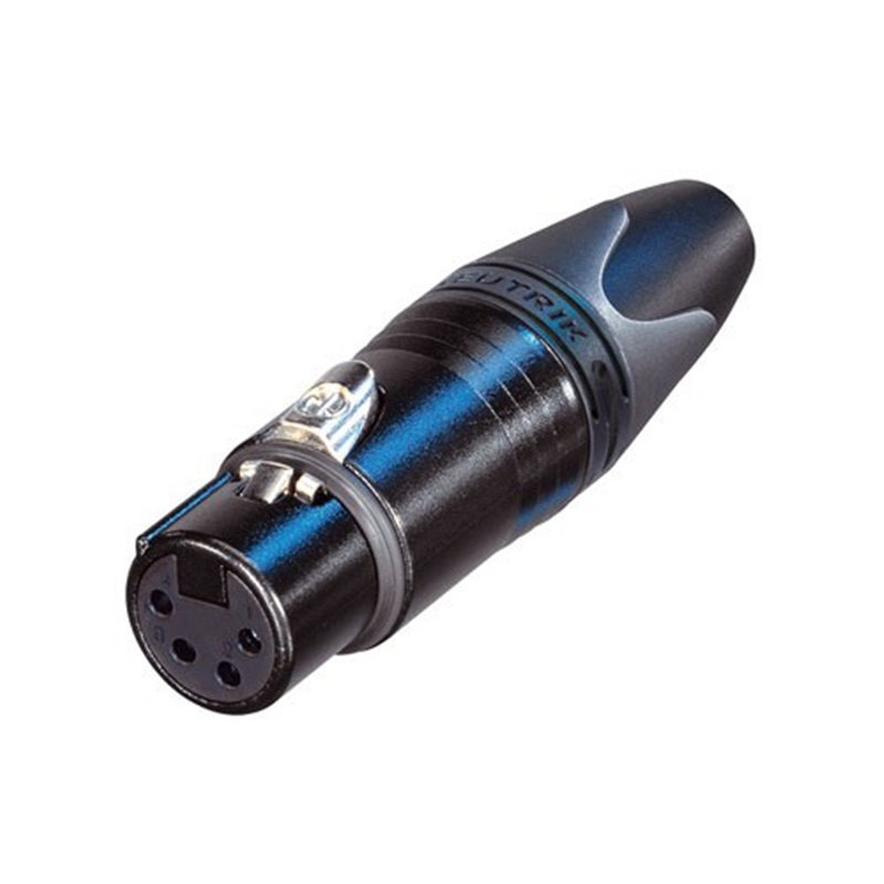 4-pin female XLR cable connector with black chrome housing and gold-plated contacts